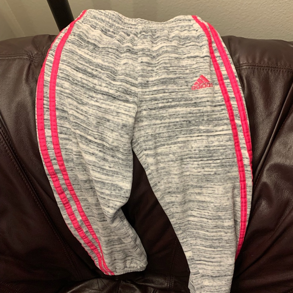 Adidas Kids Gray Joggers with Pink Accents
